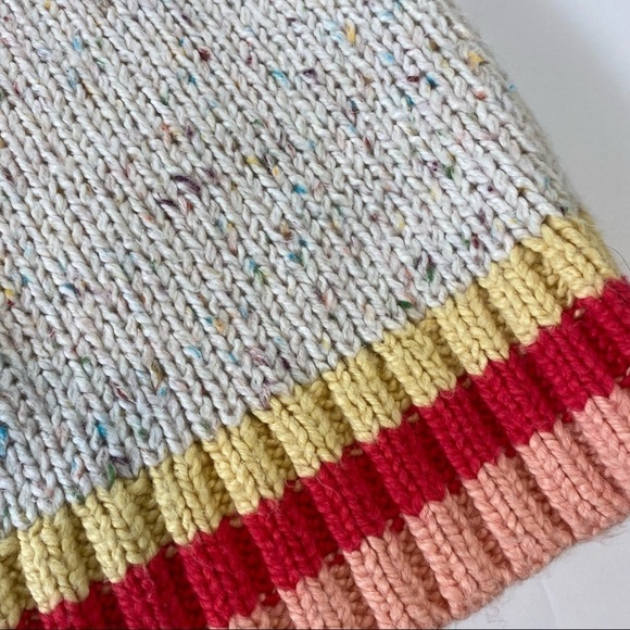 Loft Sweater Cream Red Yellow Peach Medium Color Block Stripe Cotton Blend - Picture 7 of 8